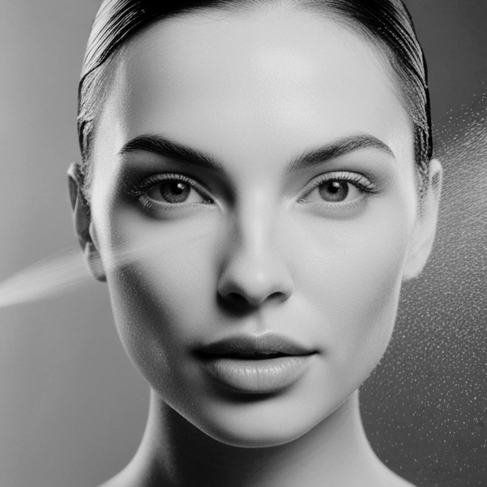 Black and white portrait of a woman with a blurred background