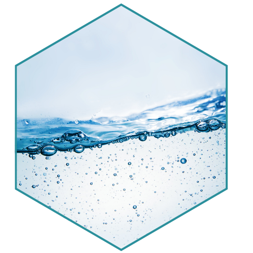 Hexagonal icon of water with bubbles on a white background